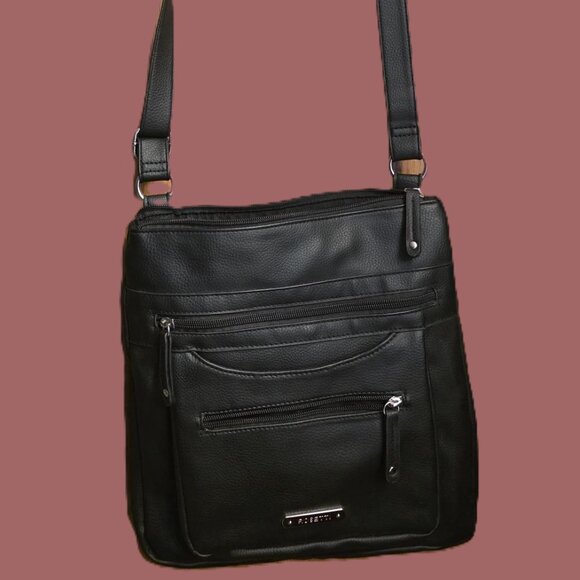 ROSETTI CROSSBODY PURSE HANDBAG BLACK Multiple Front Pockets Faux Leather - Picture 6 of 7